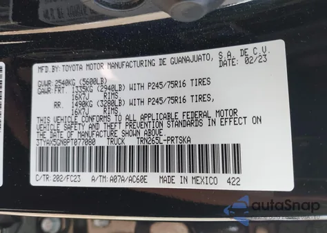 2023 Toyota Tacoma Sr5 z USA, uszkodzony, nr VIN 3TYAX5GN8PT077080